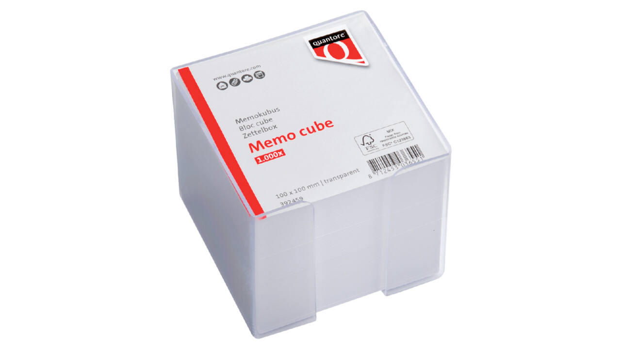 Memokubus Quantore 10x10x9cm transparant met 900vel