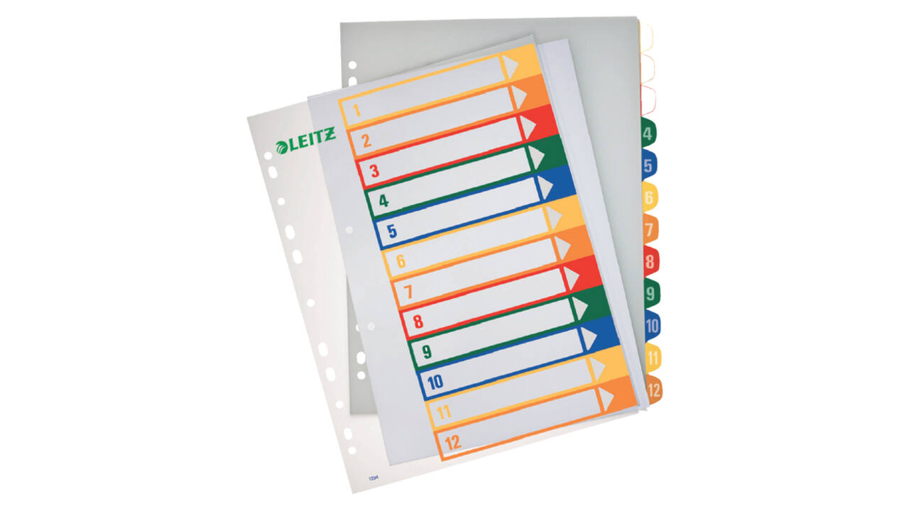 Tabblad Leitz WOW A4+ 11-gaats 1-12 PP assorti