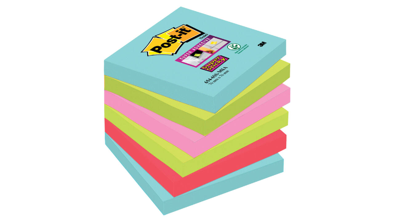Memoblok Post-it 654 Super Sticky 76x76mm Cosmic 6 stuks