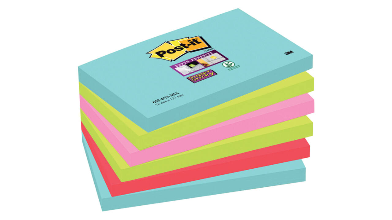 Memoblok Post-it 655 Super Sticky 76x127mm Cosmic 6 stuks