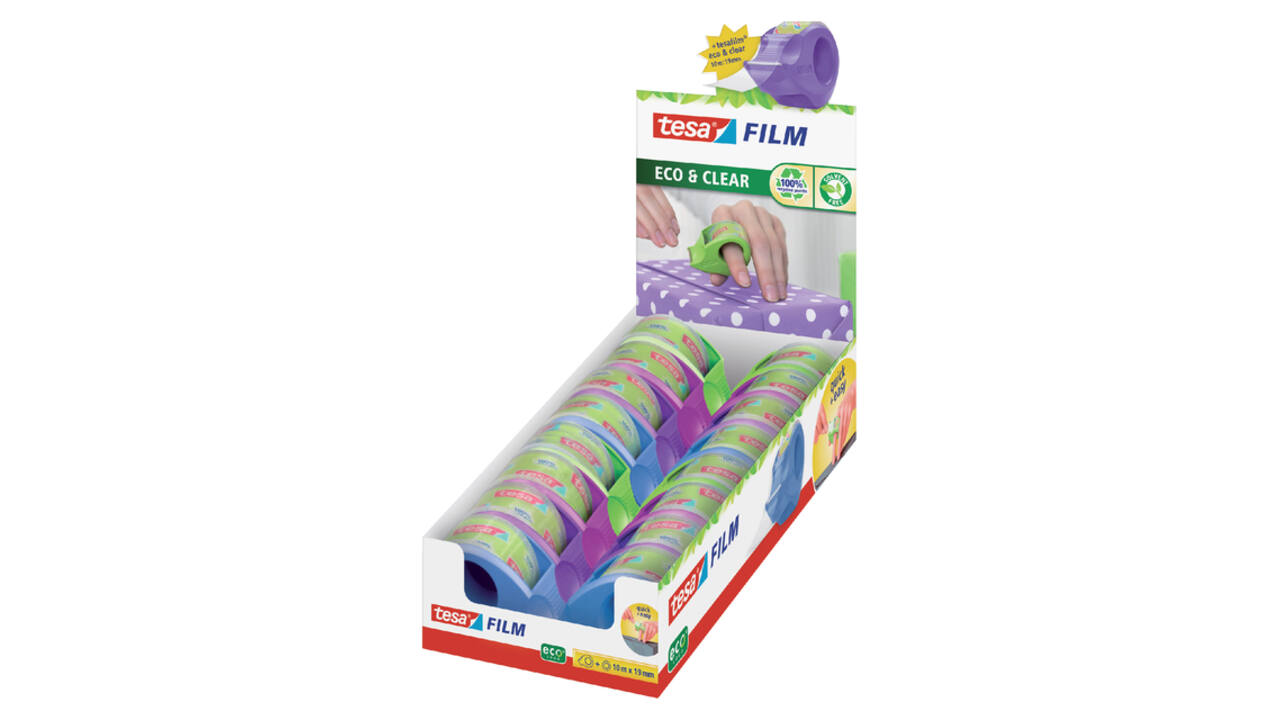 Plakbandhouder tesafilm® Mini Dispenser ecoLogo® + plakband Eco+Clear 10m x 19mm