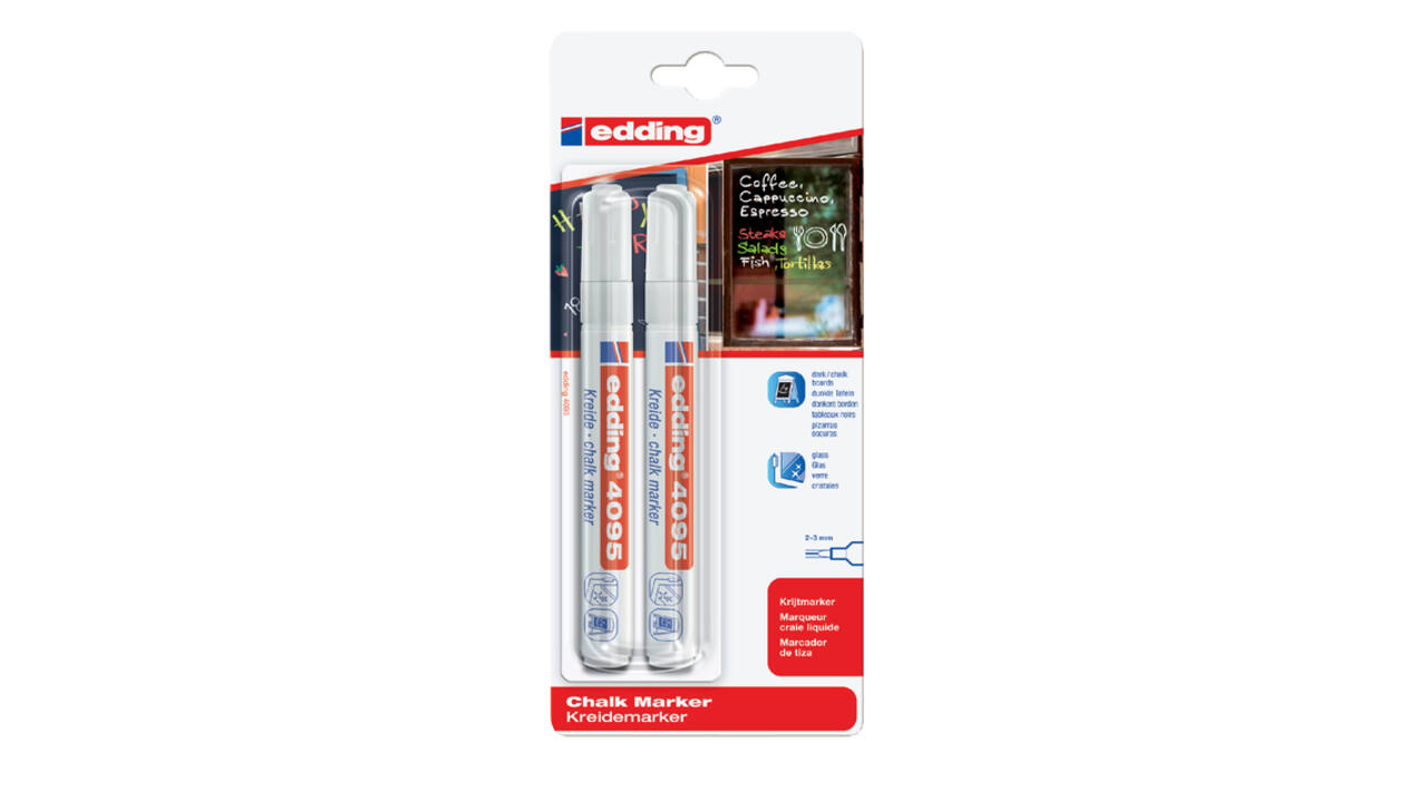 Krijtstift edding 4095 rond 2-3mm wit blister à 2 stuks