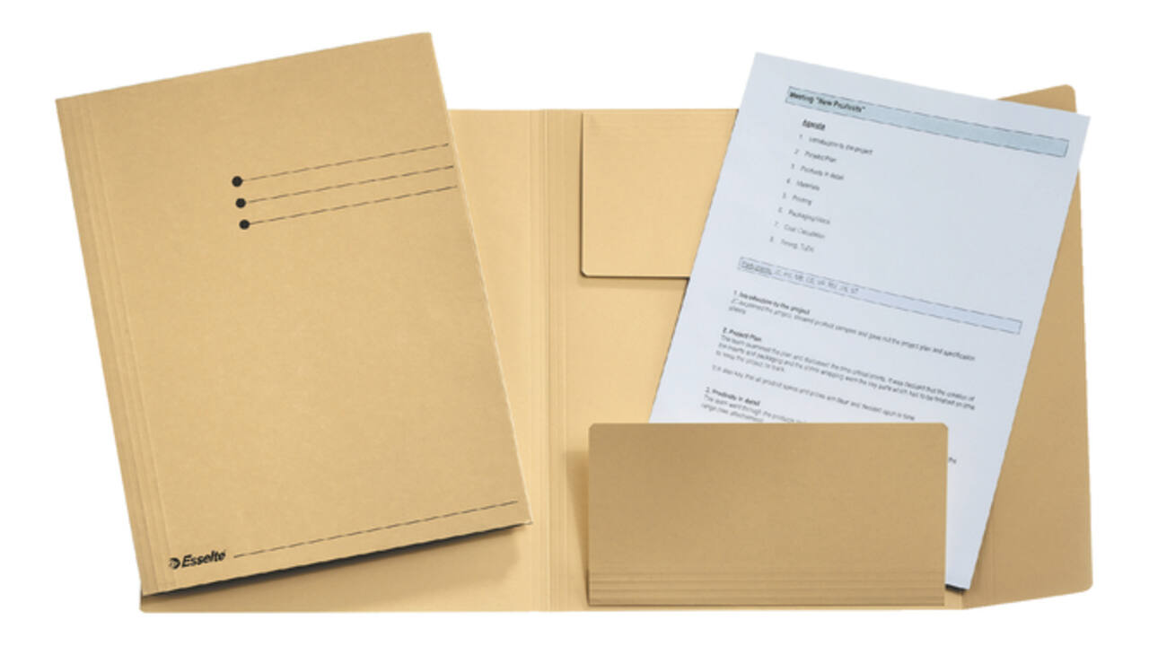 Dossiermap Esselte A4 3 kleppen manilla 275gr beige