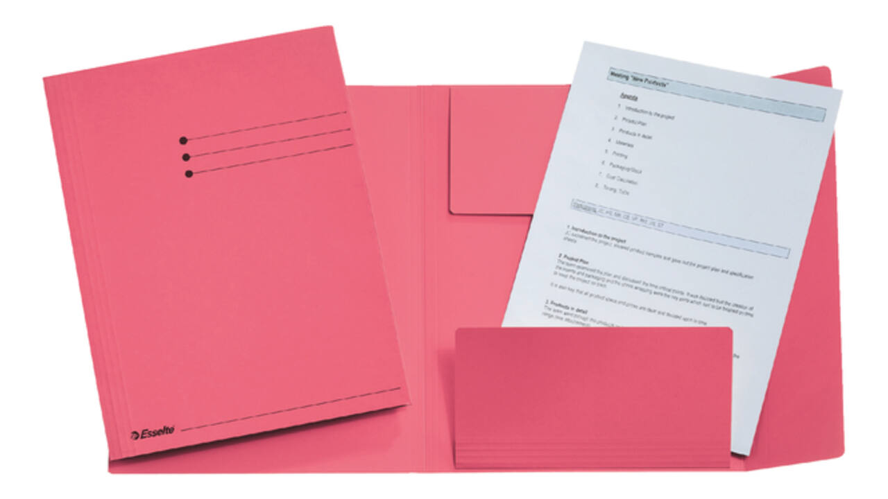 Dossiermap Esselte A4 3 kleppen manilla 275gr roze