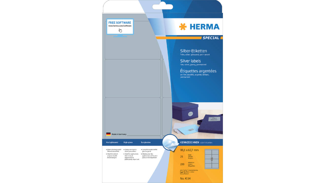 Etiket HERMA 4114 99.1X67.7mm zilver 200 stuks