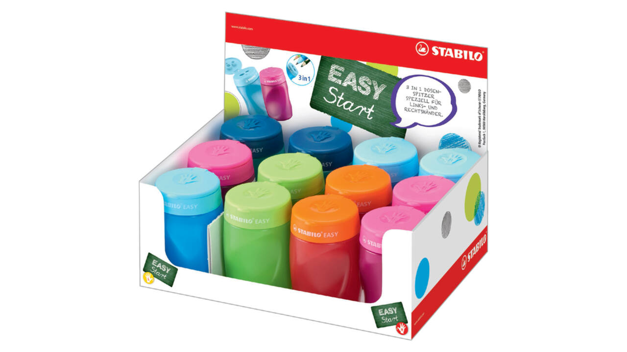 Puntenslijper STABILO Easy 4500 3 in 1 ass rechts-linkshandig en kleur
