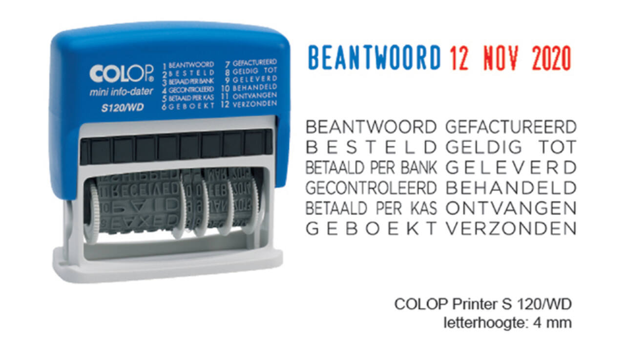 Woord-datumstempel Colop Printer Mini S 120/WD 12 teksten