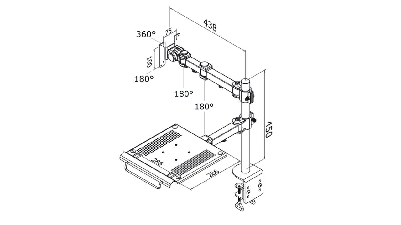 Laptoparm Neomounts D960 10-27" met klem zwart