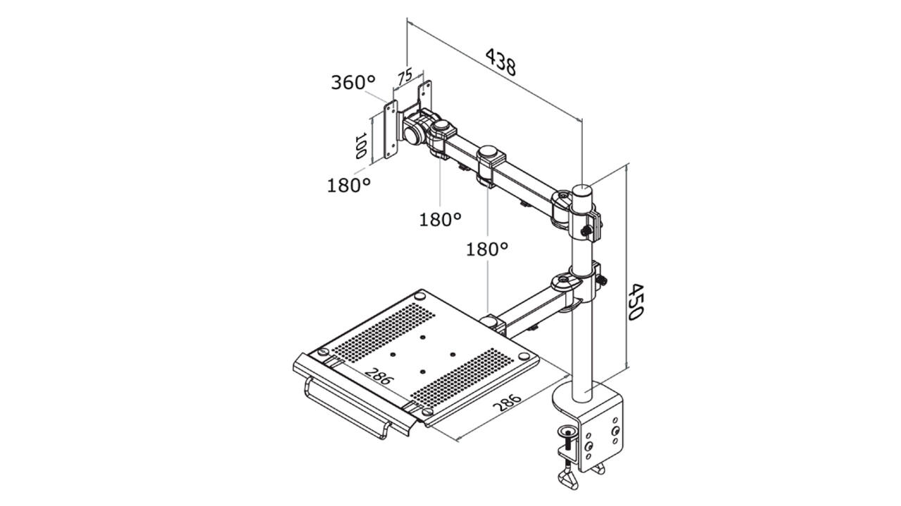 Laptoparm Neomounts D960 10-27" met klem zwart