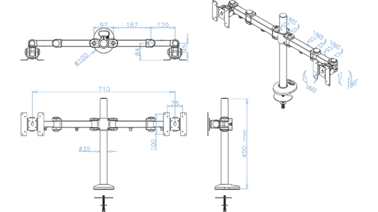 Monitorarm Neomounts D960DG doorvoerklem zwart