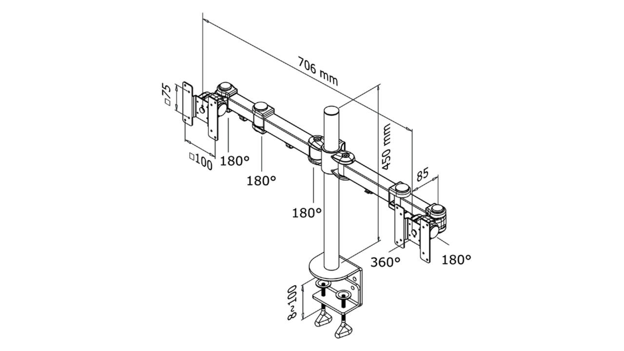 Monitorarm Neomounts D960D 2x10-27" met klem zwart