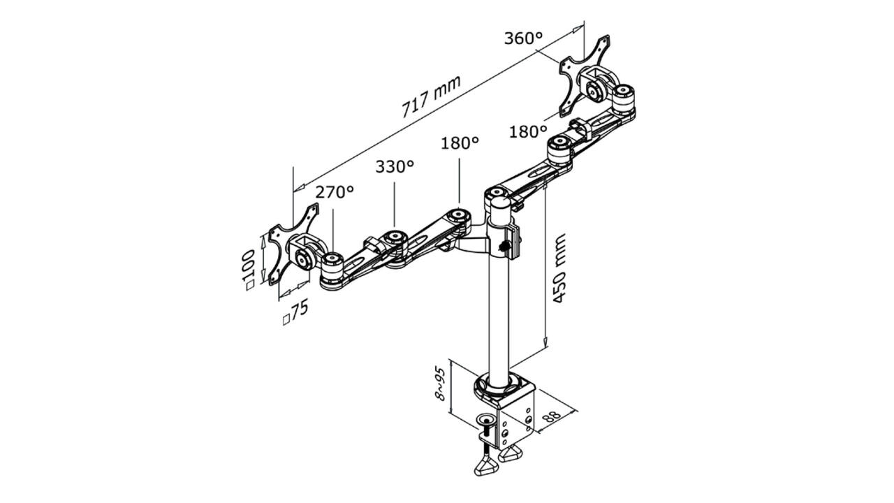 Monitorarm Neomounts D935D 2x10-27" met klem zilvergrijs
