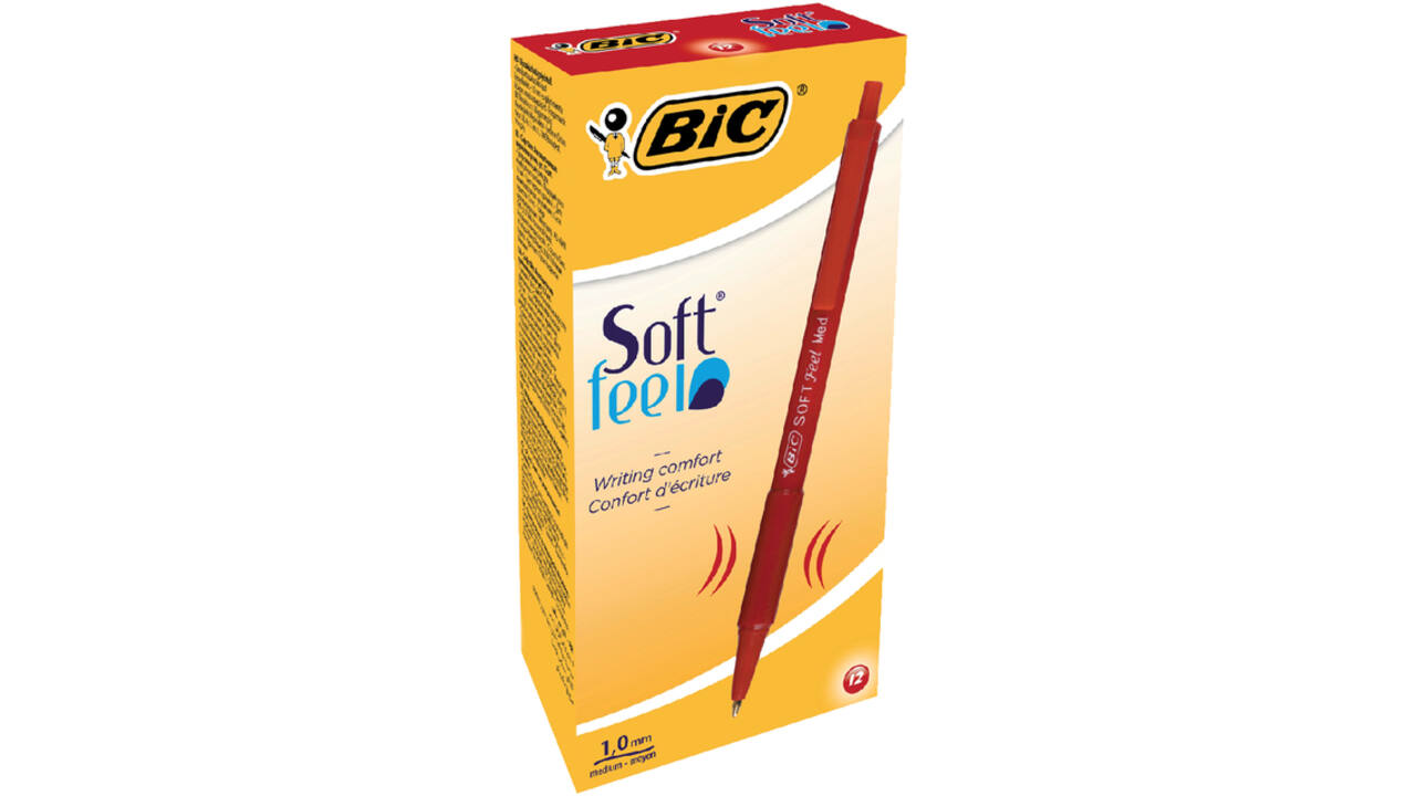 Balpen Bic soft feel grip clic medium rood