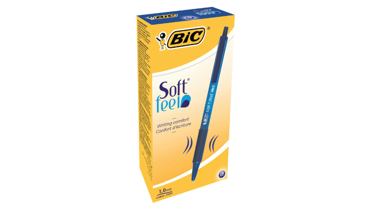 Balpen Bic soft feel grip clic medium blauw