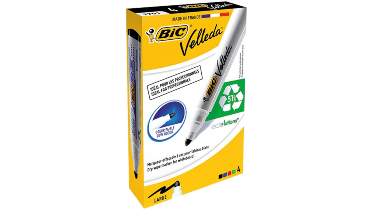 Whiteboardmarker Bic Velleda 1701 rond large assorti doos à 4 stuks