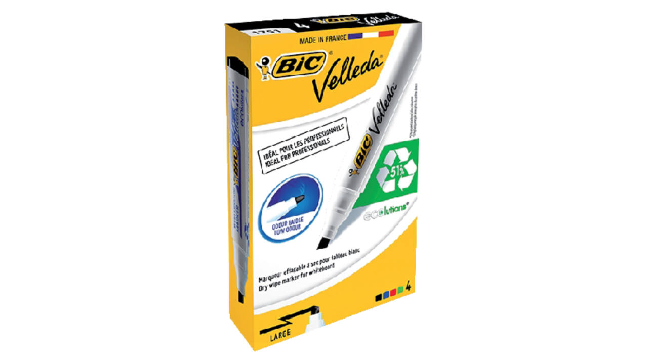 Whiteboardmarker Bic Velleda 1751 schuin large assorti set à 4 stuks