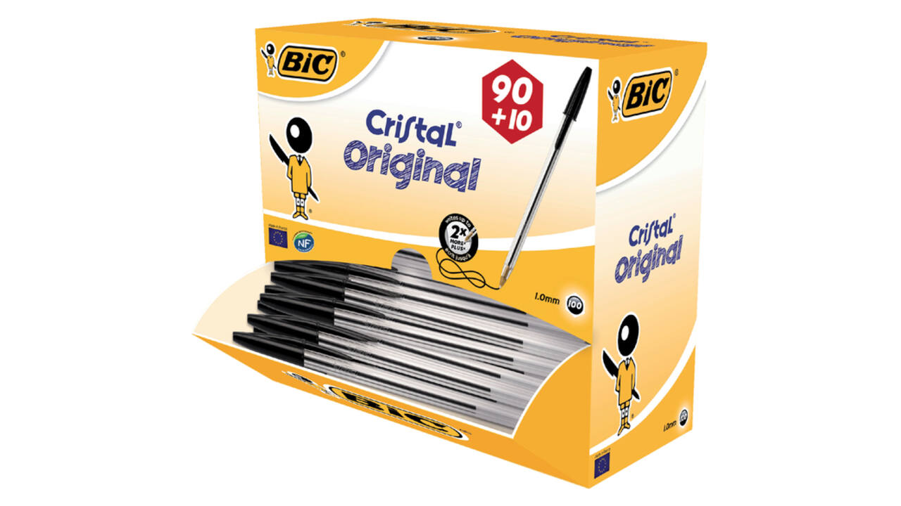 Balpen Bic Cristal medium zwart doos à 90+10 gratis
