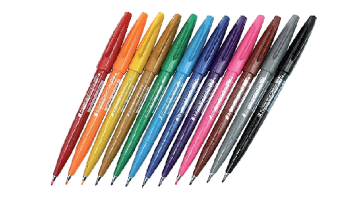 Brushpen Pentel SES15C Sign Artist standaardkleuren 12 stuks