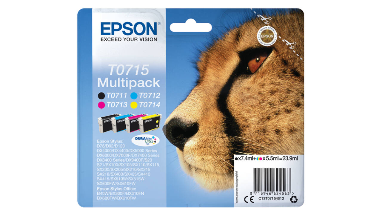 Inktcartridge Epson T0715 zwart + 3 kleuren