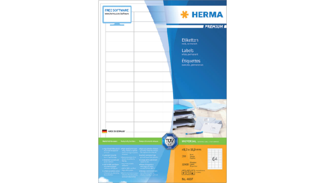 Etiket HERMA 4607 48.3x16.9mm premium wit 12800 stuks
