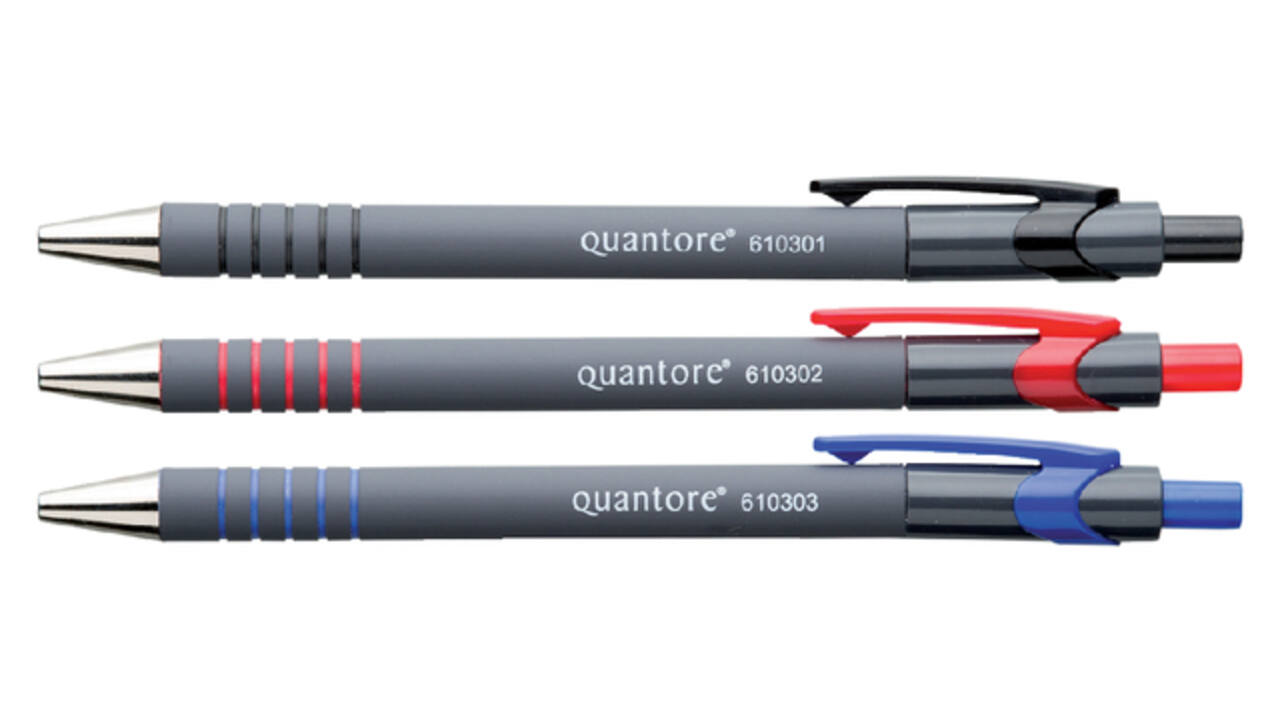 Balpen Quantore rubbergrip drukknop blauw medium