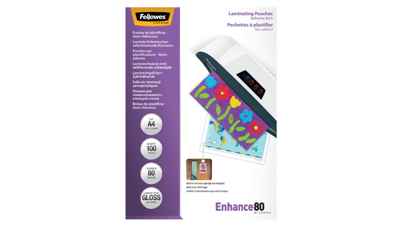 Lamineerhoes Fellowes A4 zelfklevend 2x80micron 100 stuks