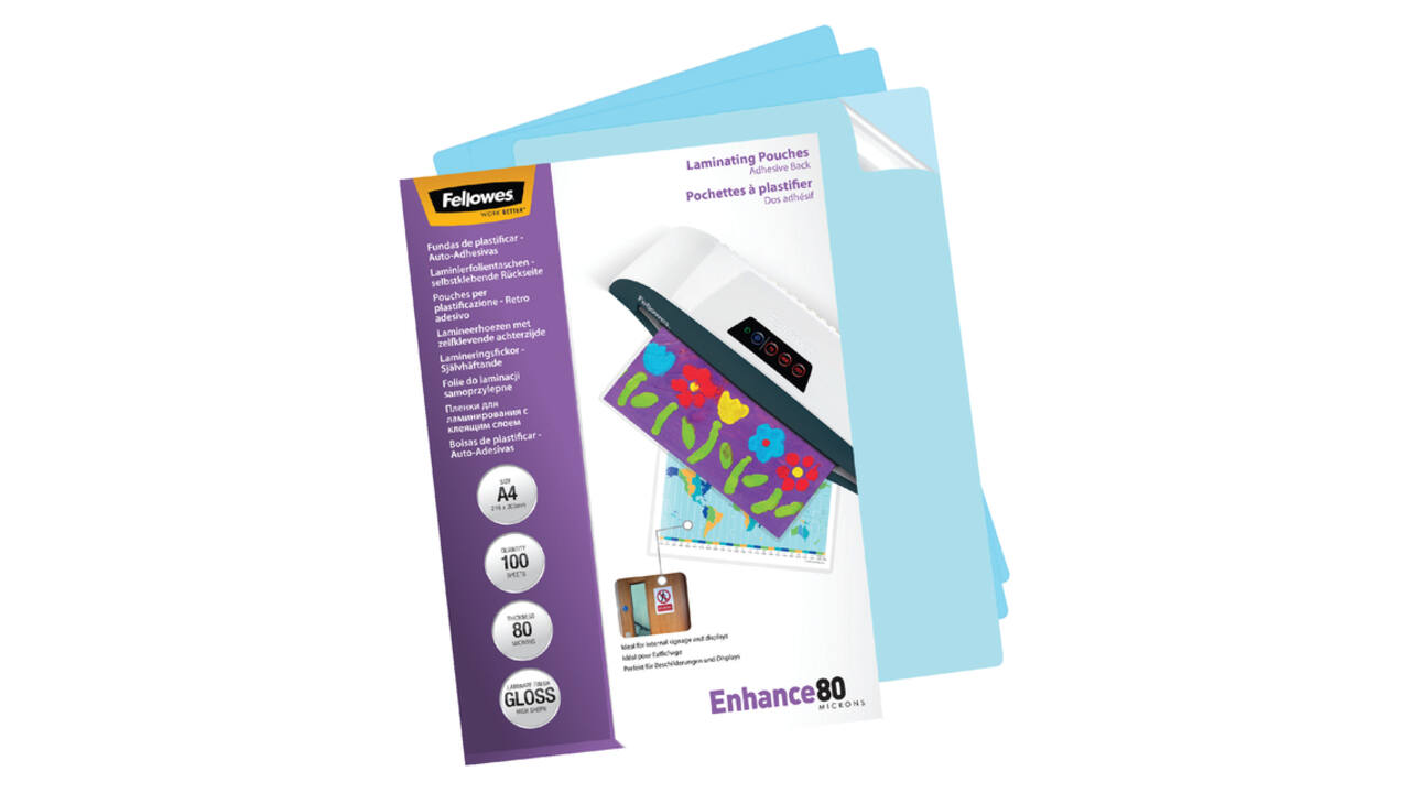 Lamineerhoes Fellowes A4 zelfklevend 2x80micron 100 stuks