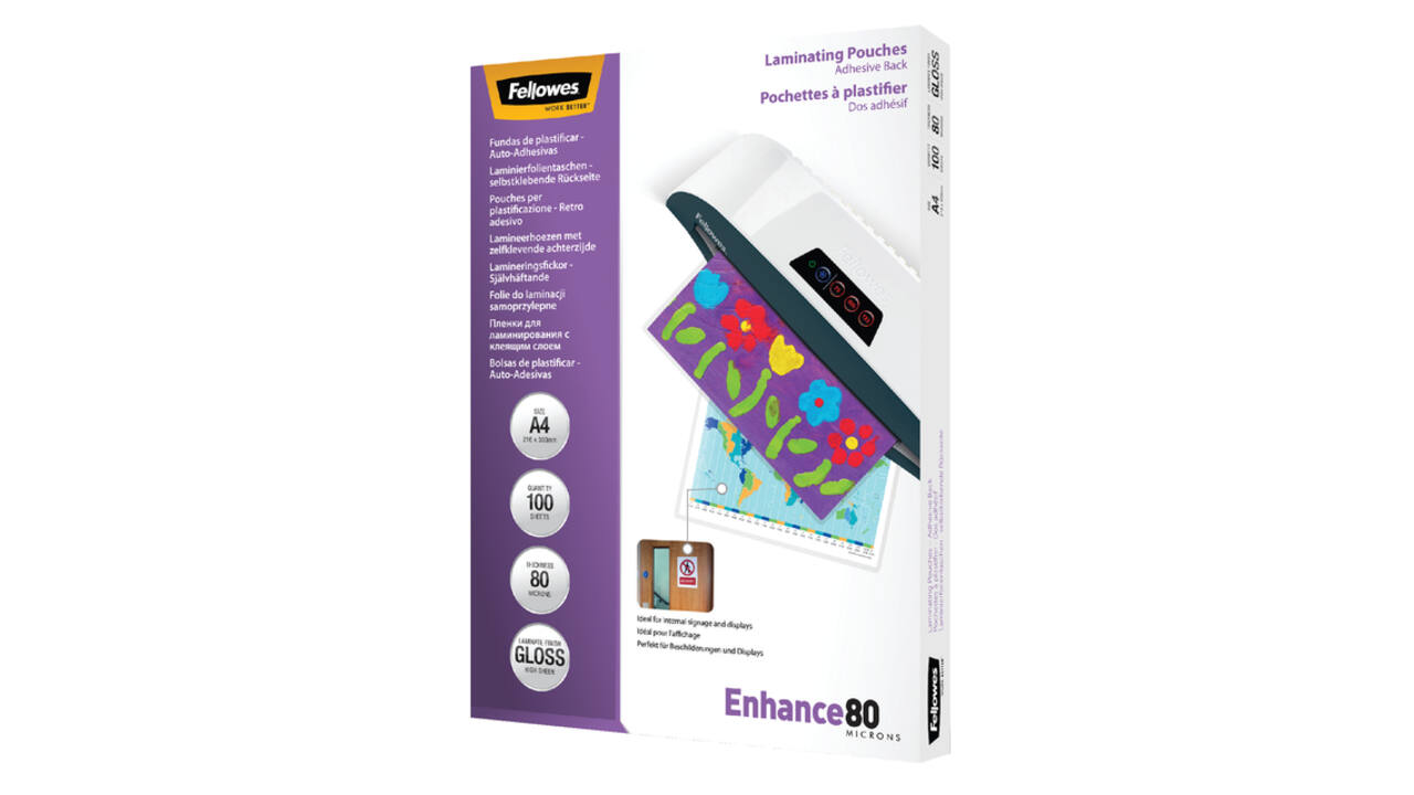 Lamineerhoes Fellowes A4 zelfklevend 2x80micron 100 stuks