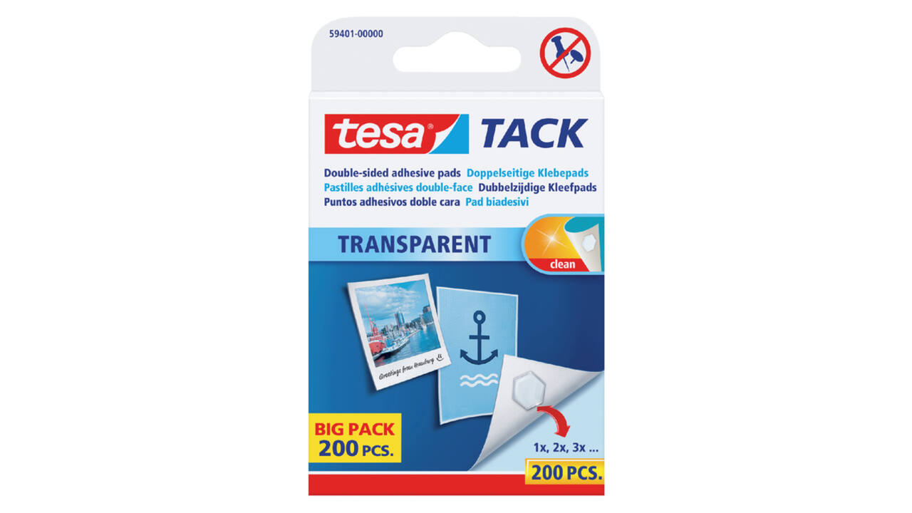 Kleefpads tesa® TACK dubbelzijdig transparant 200 stuks 200 stuks
