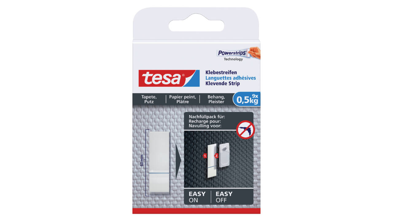 Kleefstrips tesa® behang & pleisterwerk 0,5kg wit 9 stuks 9 stuks