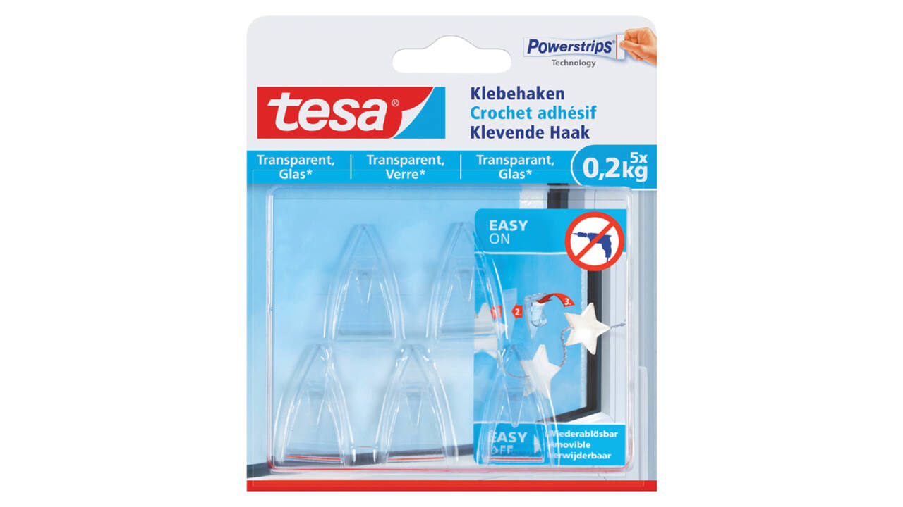 Klevende haak tesa® 0,2kg transparant 5 stuks