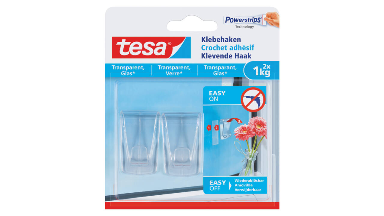 Klevende haak tesa® 1kg transparant 2 stuks