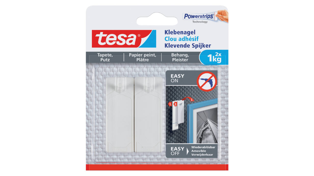 Klevende spijker tesa® behang en pleisterwerk 1kg wit 2 stuks
