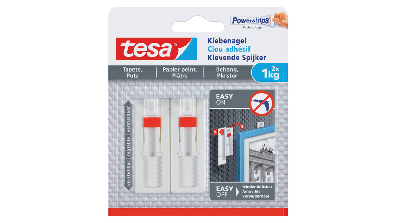 Klevende spijker tesa® behang en pleisterwerk 1kg verstelbaar wit 2 stuks