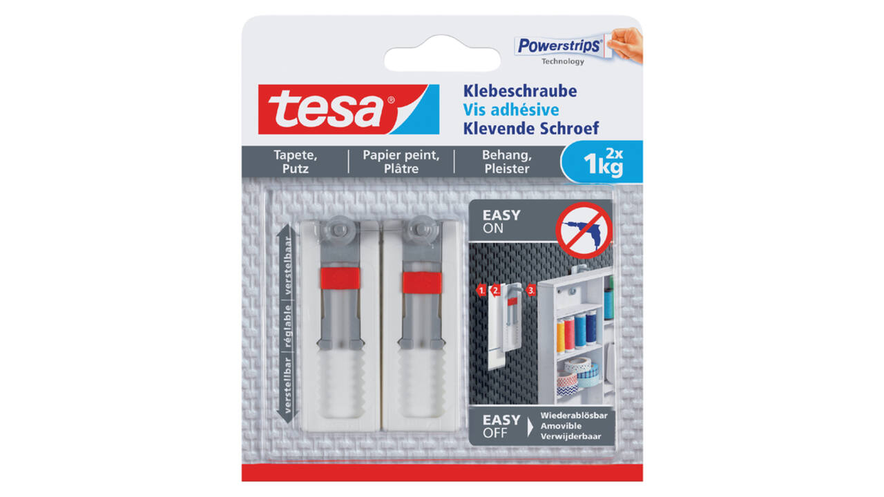 Klevende schroef tesa® behang en pleisterwerk 1kg verstelbaar wit 2 stuks