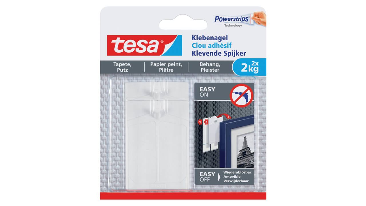 Klevende spijker tesa® behang en pleisterwerk 2kg wit 2 stuks