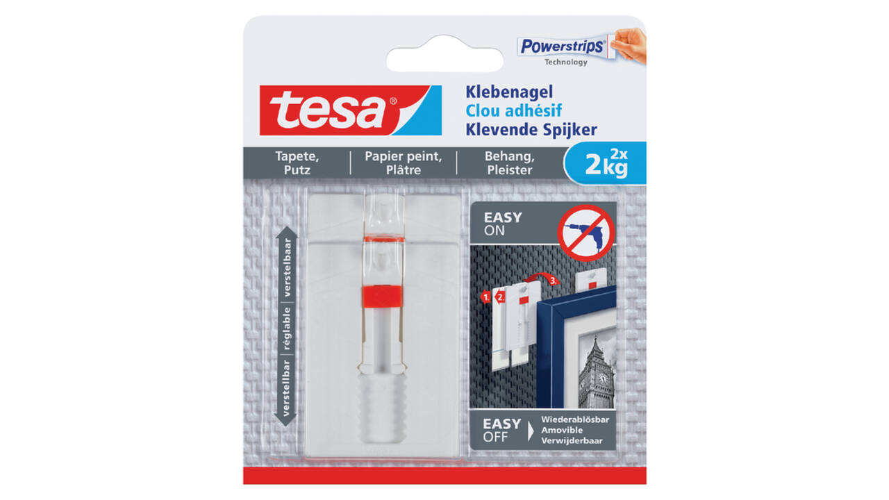 Klevende spijker tesa® behang en pleisterwerk 2kg verstelbaar wit 2 stuks