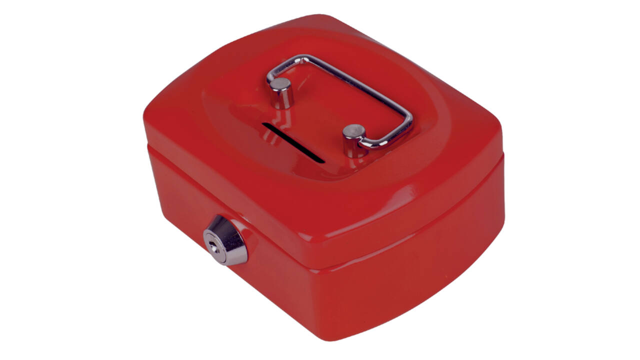 Geldkist Pavo met muntgleuf 125x95x60mm rood