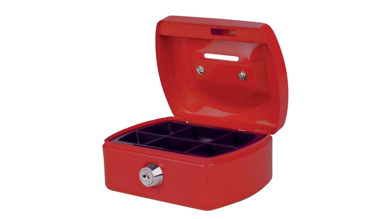 Geldkist Pavo met muntgleuf 125x95x60mm rood