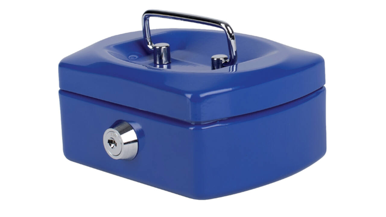 Geldkist Pavo met muntgleuf 125x95x60mm blauw