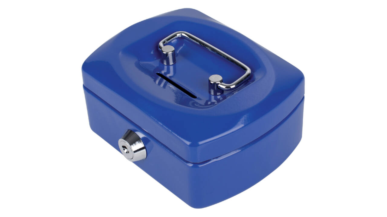 Geldkist Pavo met muntgleuf 125x95x60mm blauw
