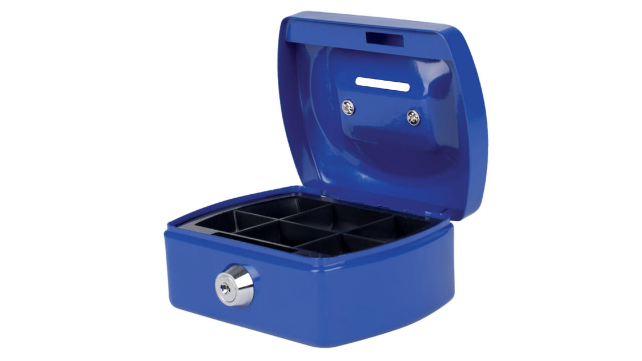 Geldkist Pavo met muntgleuf 125x95x60mm blauw