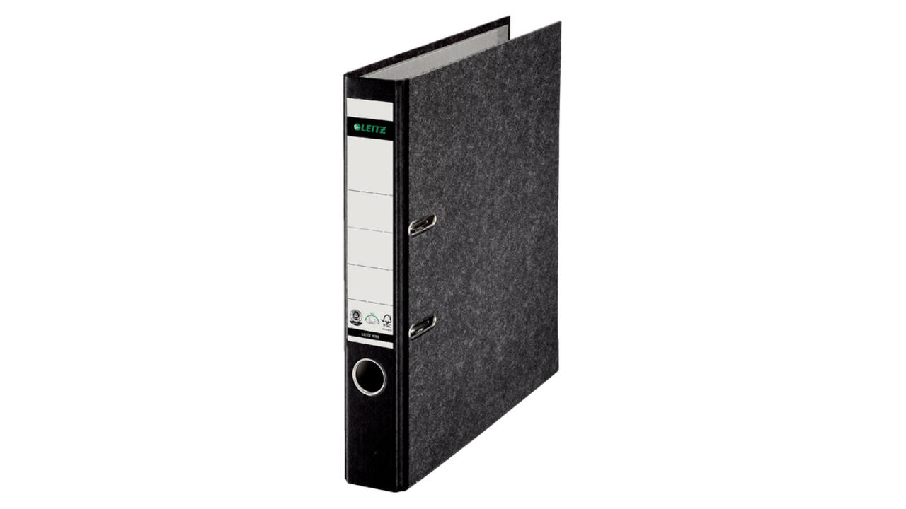 Ordner Leitz 1050 klassiek gewolkt 180° 50mm karton A4 zwart