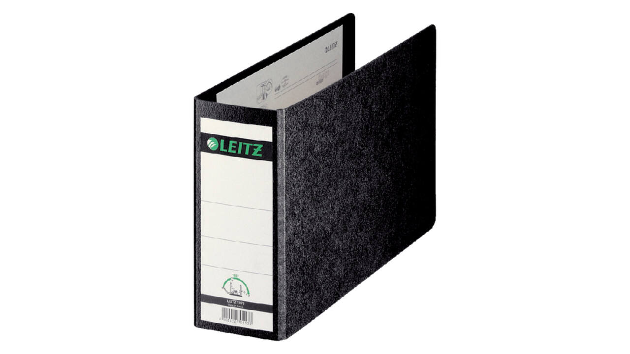 Ordner Leitz 1076 180° zonder sleuven en randbeschermers 77mm karton A5 zwart