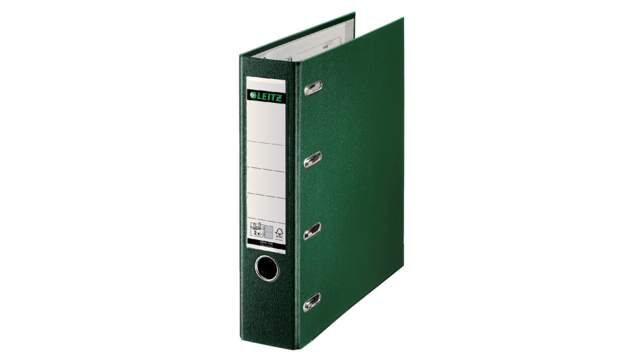 Giro-/bank ordner Leitz A4 met dubbele mechaniek 80mm PP groen