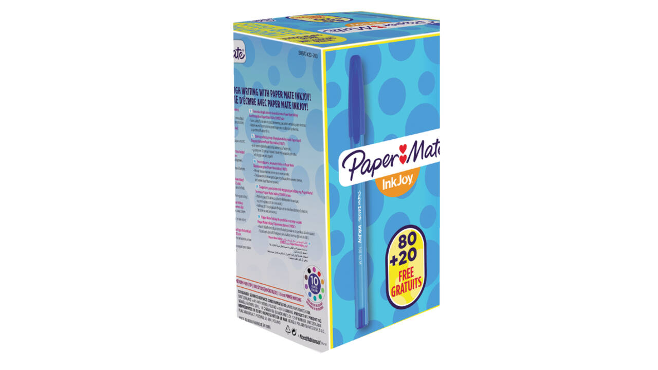 Balpen Paper Mate Inkjoy 100 medium blauw valuepack 80+20 gratis