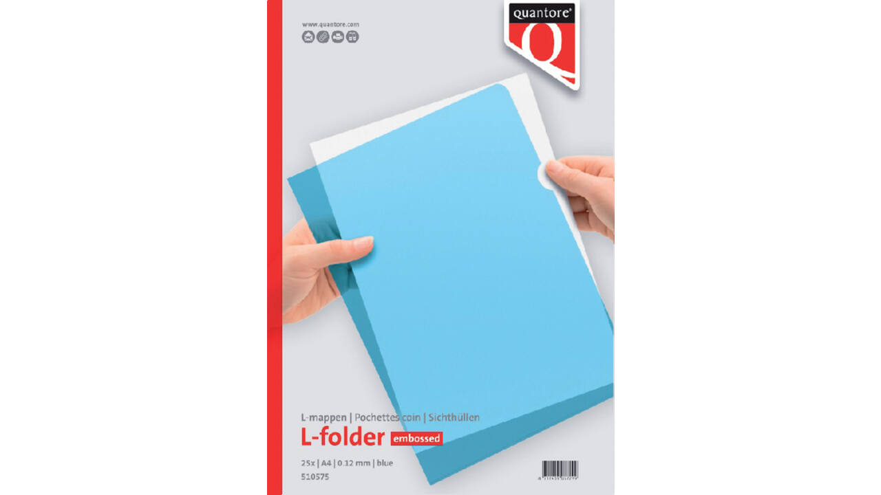 Insteekmap L-model Quantore A4 PP 0.12mm blauw 25 stuks