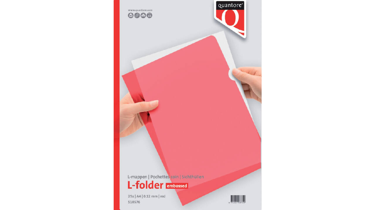 Insteekmap L-model Quantore A4 PP 0.12mm rood 25 stuks