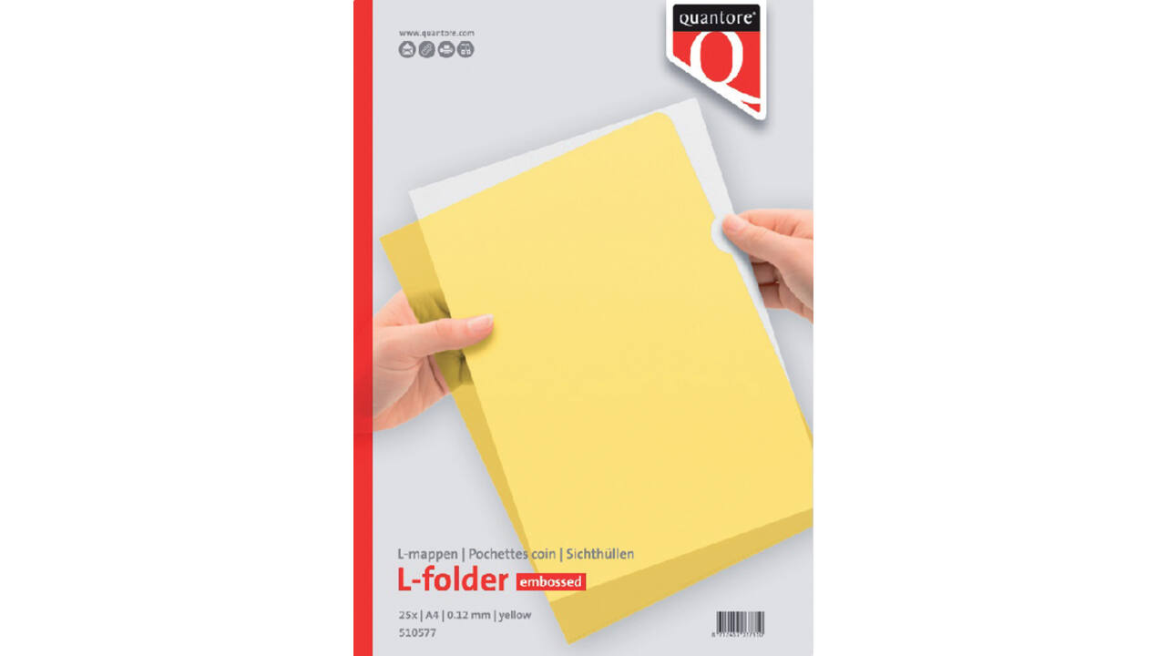 Insteekmap L-model Quantore A4 PP 0.12mm geel 25 stuks
