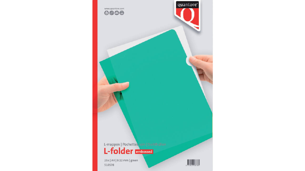 Insteekmap L-model Quantore A4 PP 0.12mm groen 25 stuks